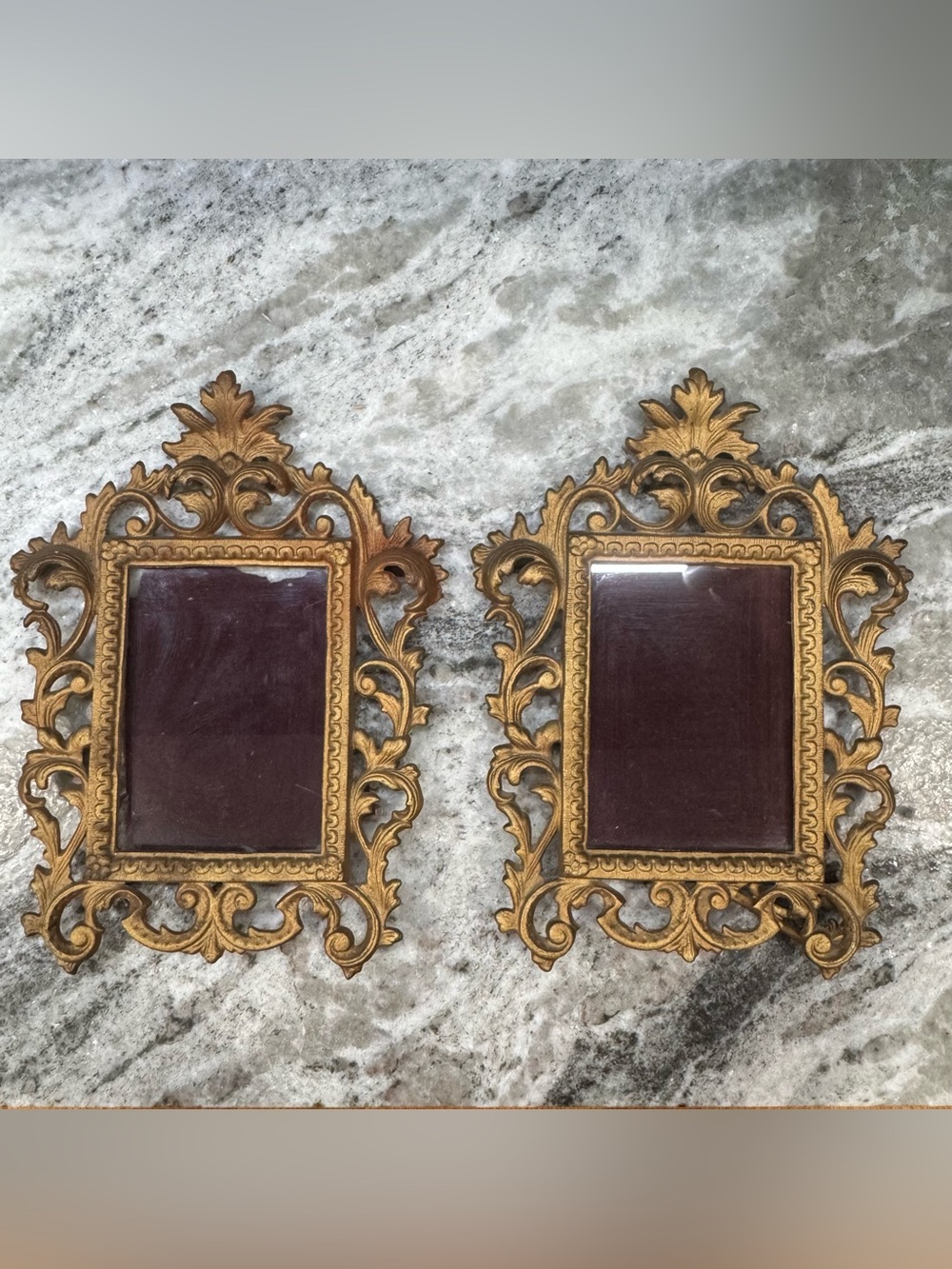 Antique 1930s Wilton Cast Iron Rococo Picture Frames Gold Ornate Pair